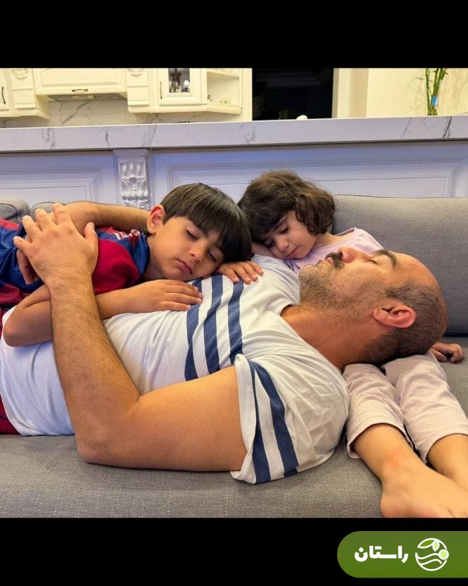تصویر جالب از محسن تنابنده و دختر و پسرش