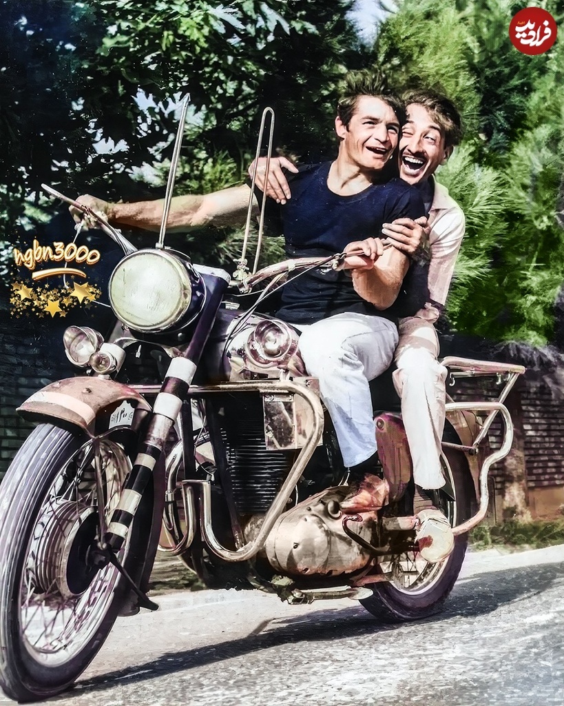 عکس تونل زمان؛ «بیک ایمانوردی و داریوش اسدزاده» سوار بر موتور سنگین در سال ۴۶