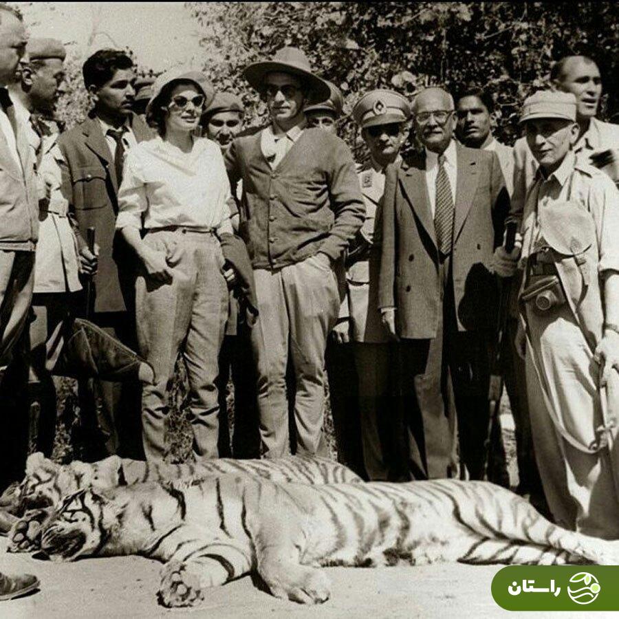 عکس | تونل زمان؛ محمدرضا پهلوی و ثریا اسفندیاری پس از شکار ببر در هند در سال ۱۳۳۶