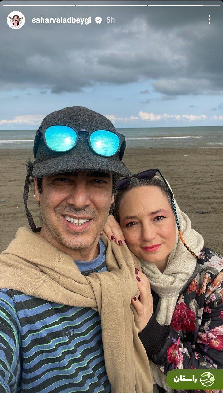 عکس |‌ قاب عاشقانه سحر ولدبیگی و نیما فلاح کنار دریا