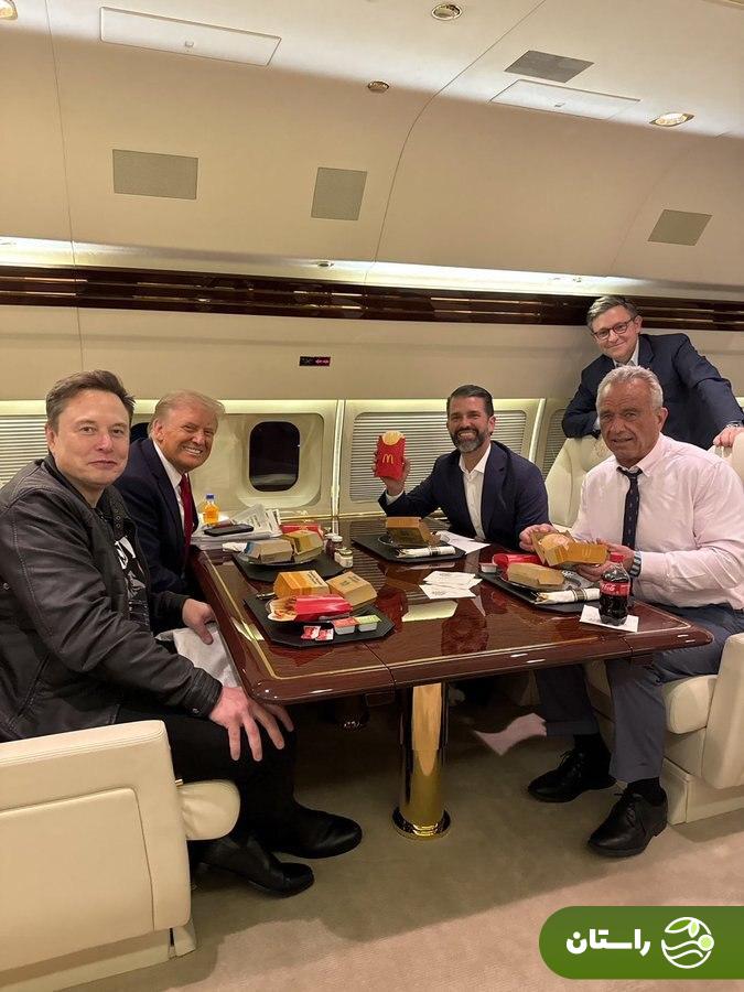 تصاویر | میز شام جالب ترامپ و ایلان ماسک در هواپیمای شخصی ترامپ