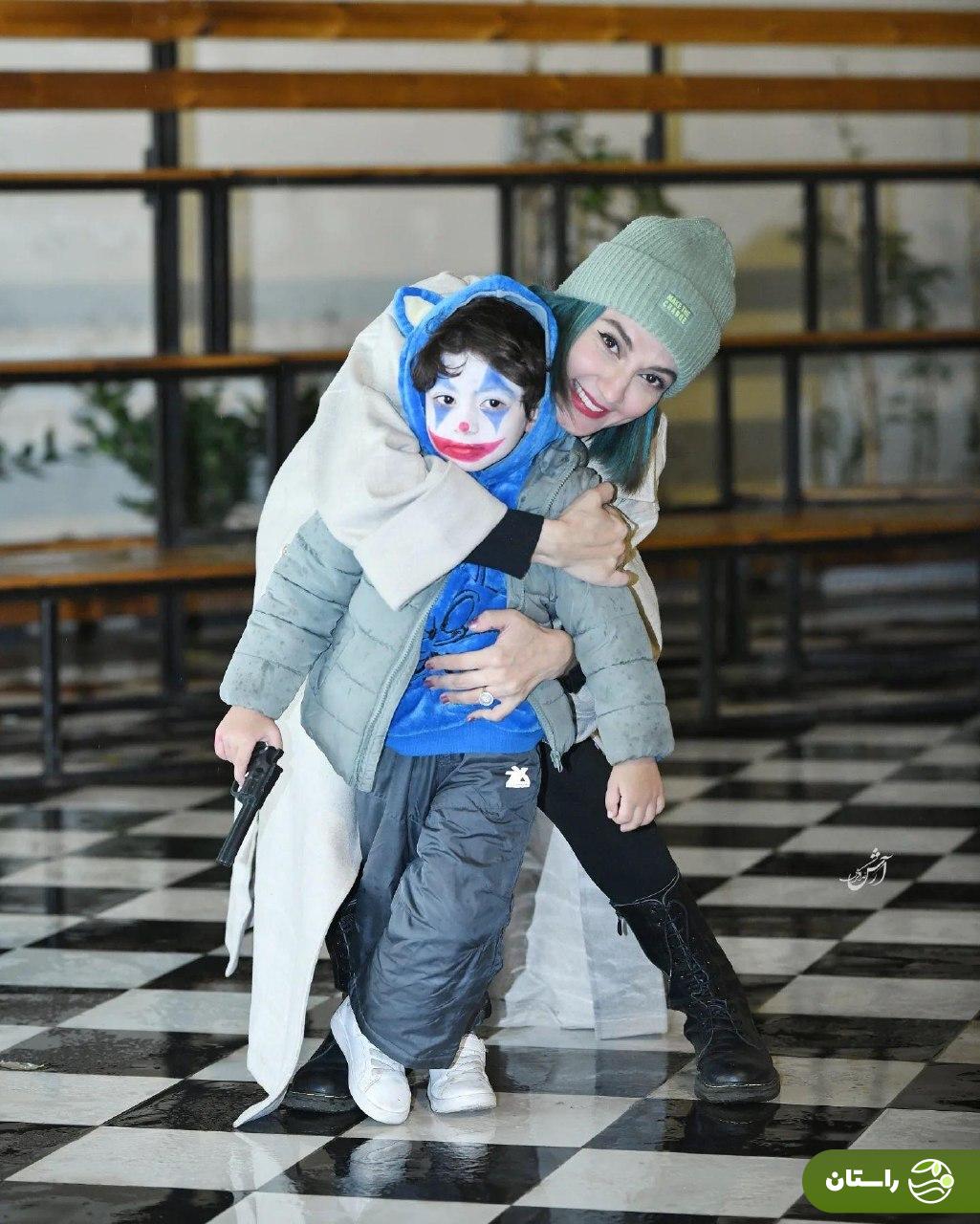 تصاویر جالب از حدیث میرامینی و پسرش با گریم جوکر