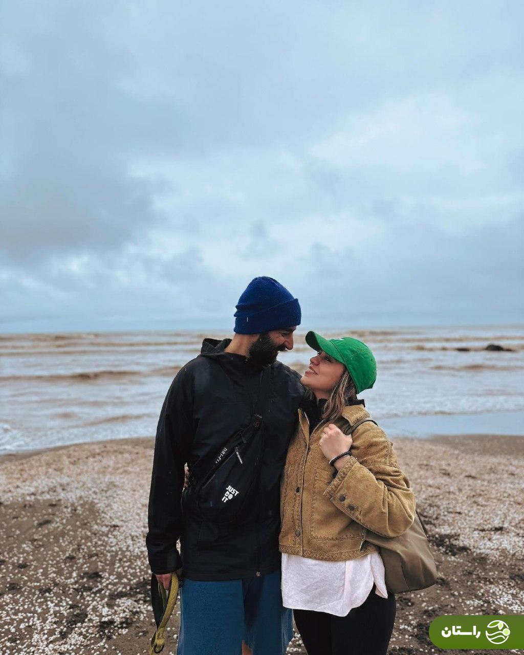 عکس عاشقانه شیدا خلیق و همسرش کیوان ساکت‌اف لب ساحل