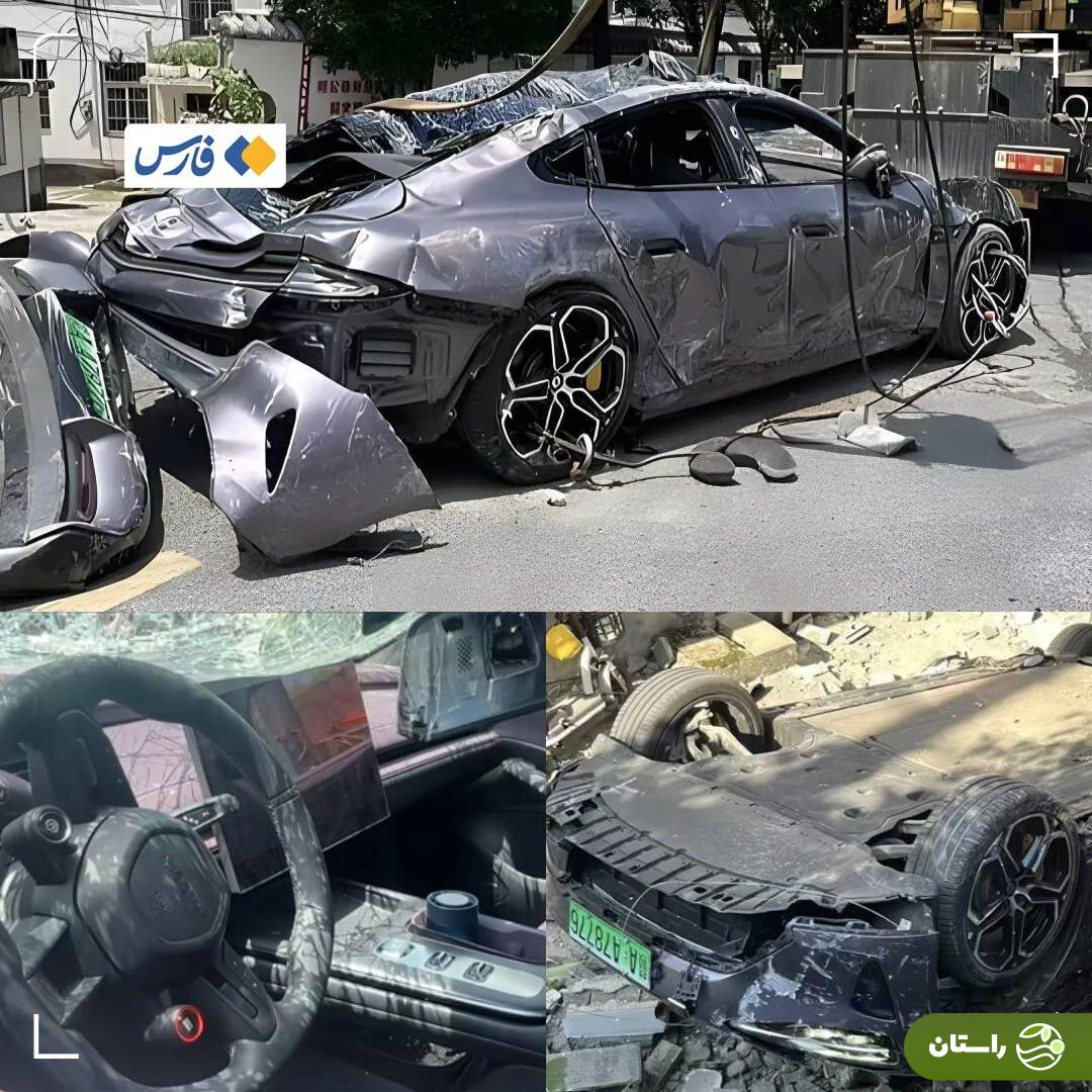 تصویر | خودروی شیائومی زیر کامیون گل کاشت