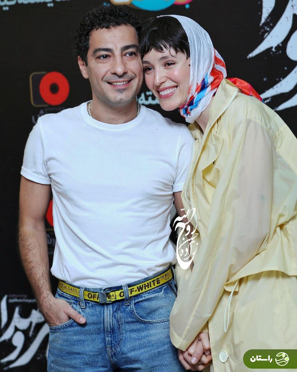 تصاویر عاشقانه نوید محمدزاده و فرشته حسینی در اکران مردمی فیلم «بی سر و صدا»