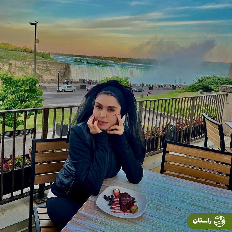 تصاویر خاص و متفاوت آزاده زارعی بازیگر سریال آوای باران کنار آبشار نیاگارا