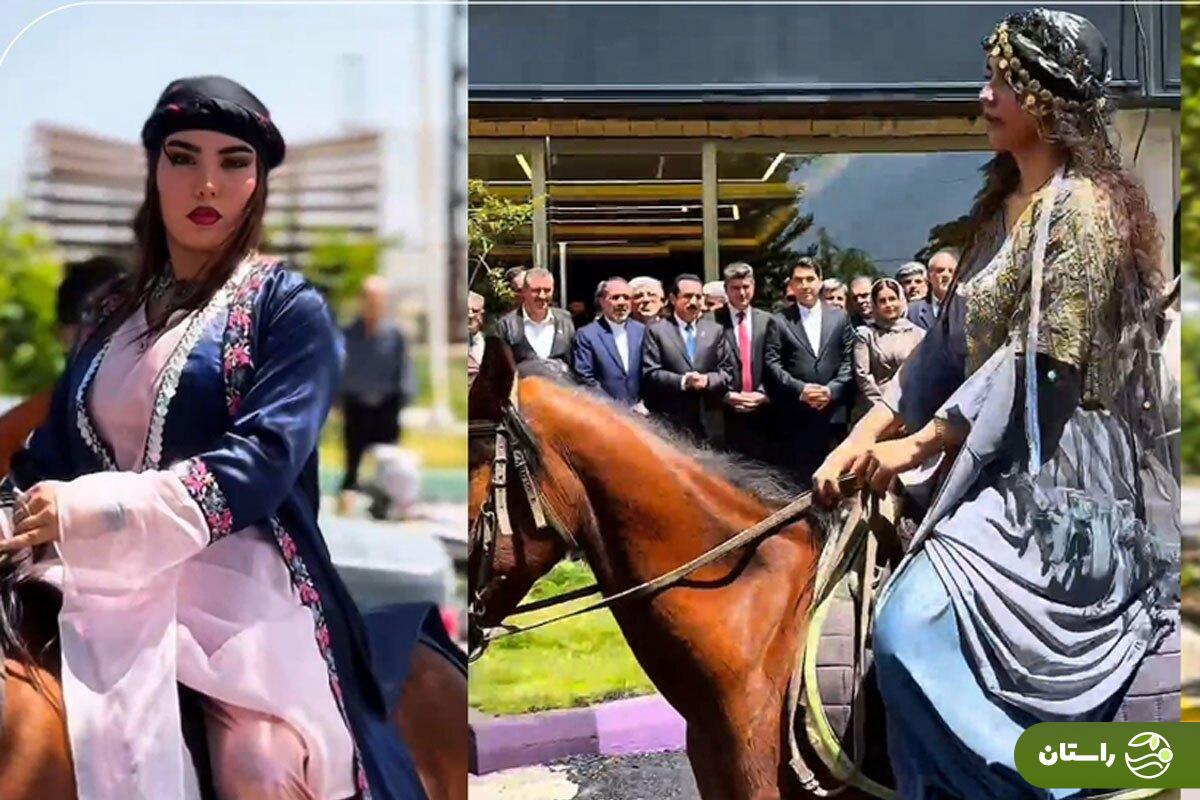 نمایش عجیب استاندار کردستان؛ اسب سواری زنان در استقبال از هیات خارجی جنجال به پا کرد + ویدئو