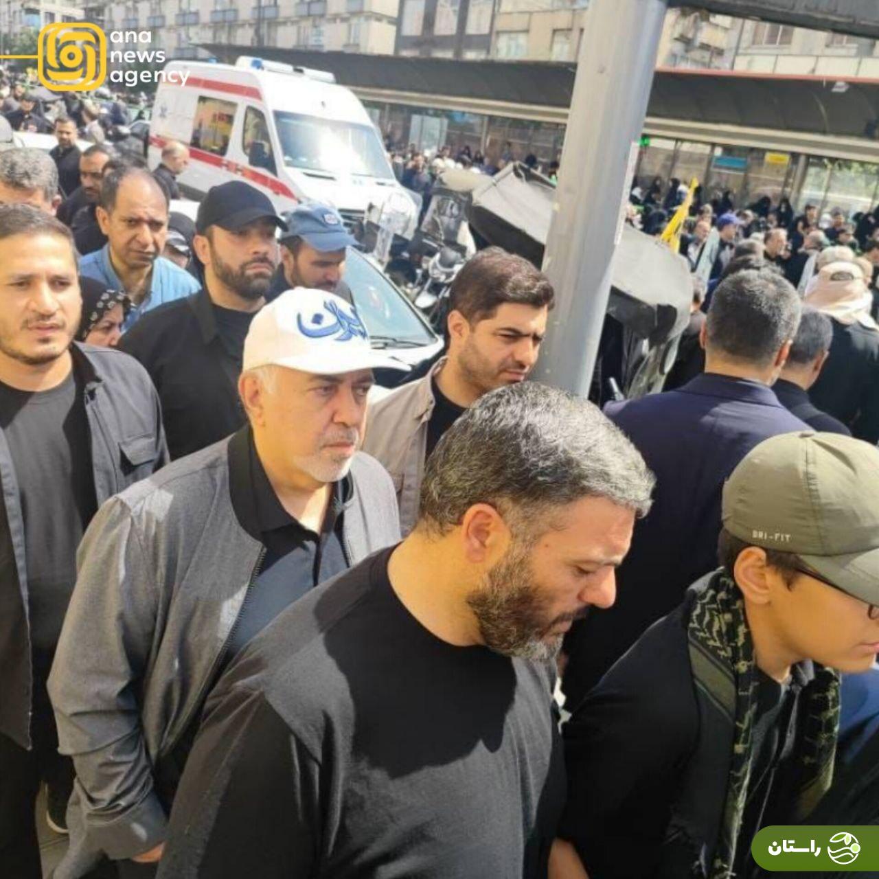 حضور ظریف با یک کلاه خاص در مراسم تشییع پیکر شهدا و فرماندهان حمله اسرائیل
