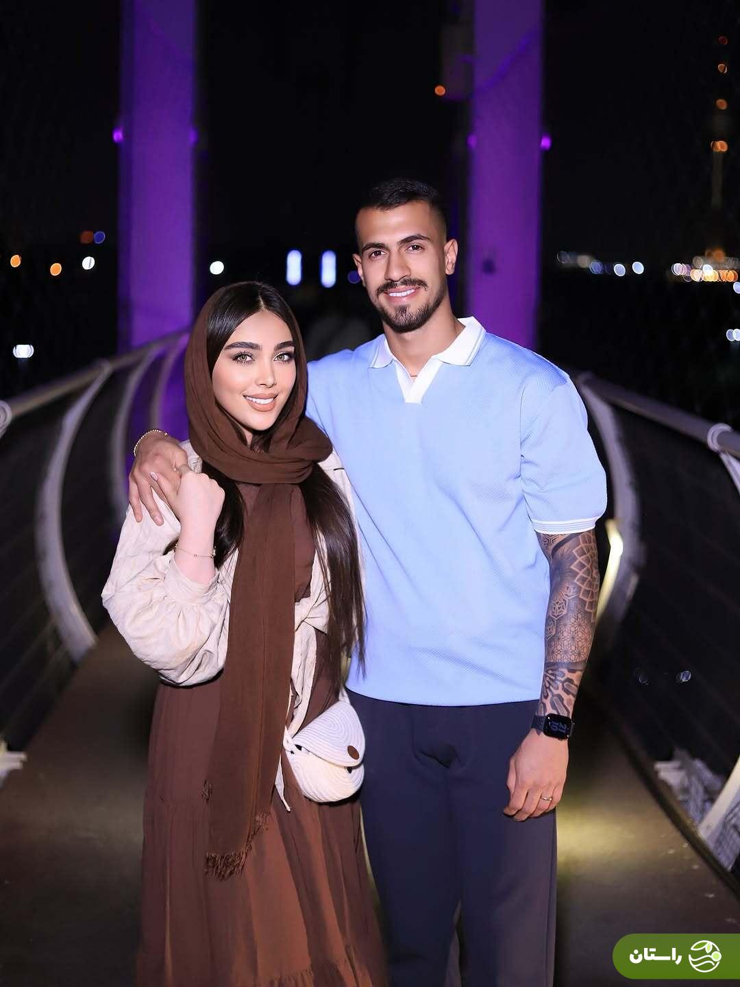 عکس عاشقانه امیررضا رفیعی دروازه‌بان پرسپولیس در کنار همسرش