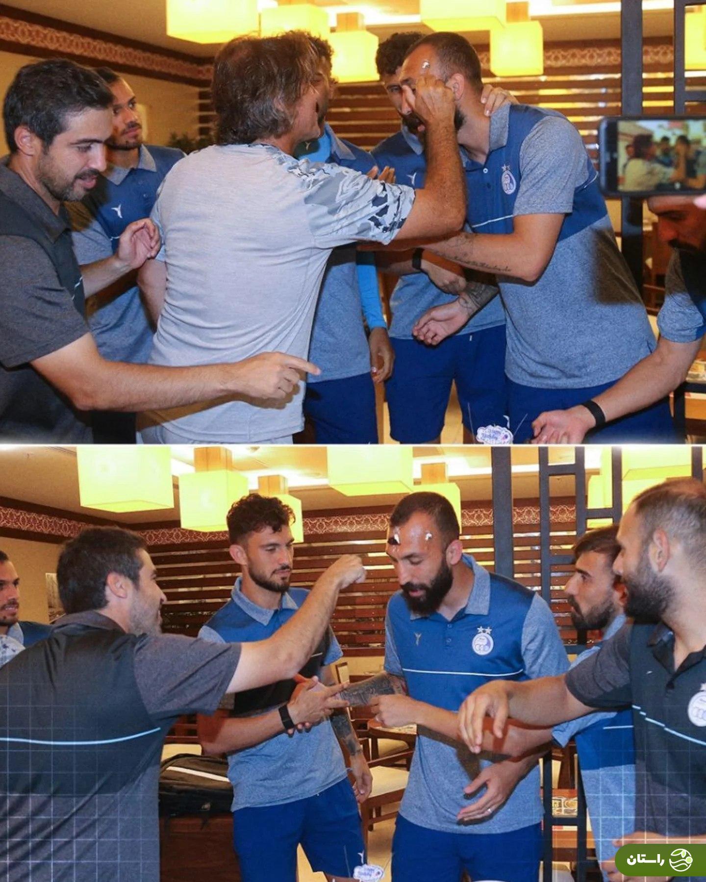 شوخی ساپینتو با روزبه چشمی کاپیتان استقلال در جشن تولدش