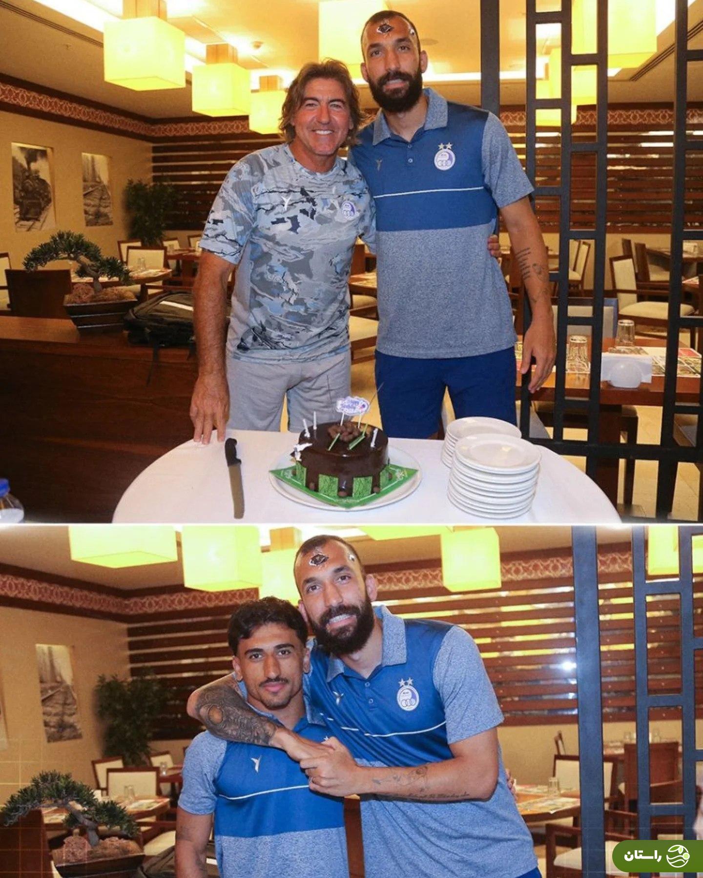 شوخی ساپینتو با روزبه چشمی کاپیتان استقلال در جشن تولدش