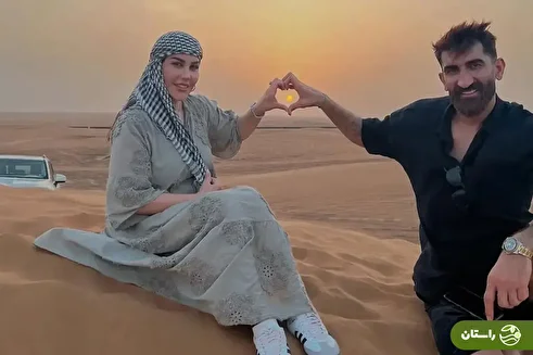 (تصاویر) بیابان‌گردی و موتورسواری علیرضا بیرانوند، همسر و فرزندانش در دبی