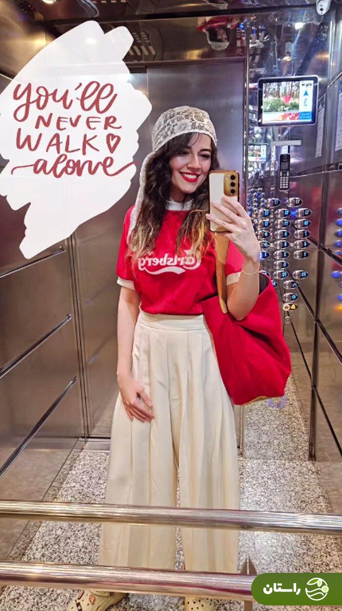 (عکس) سلفی آسانسوری ماهور الوند با تیپ قرمز