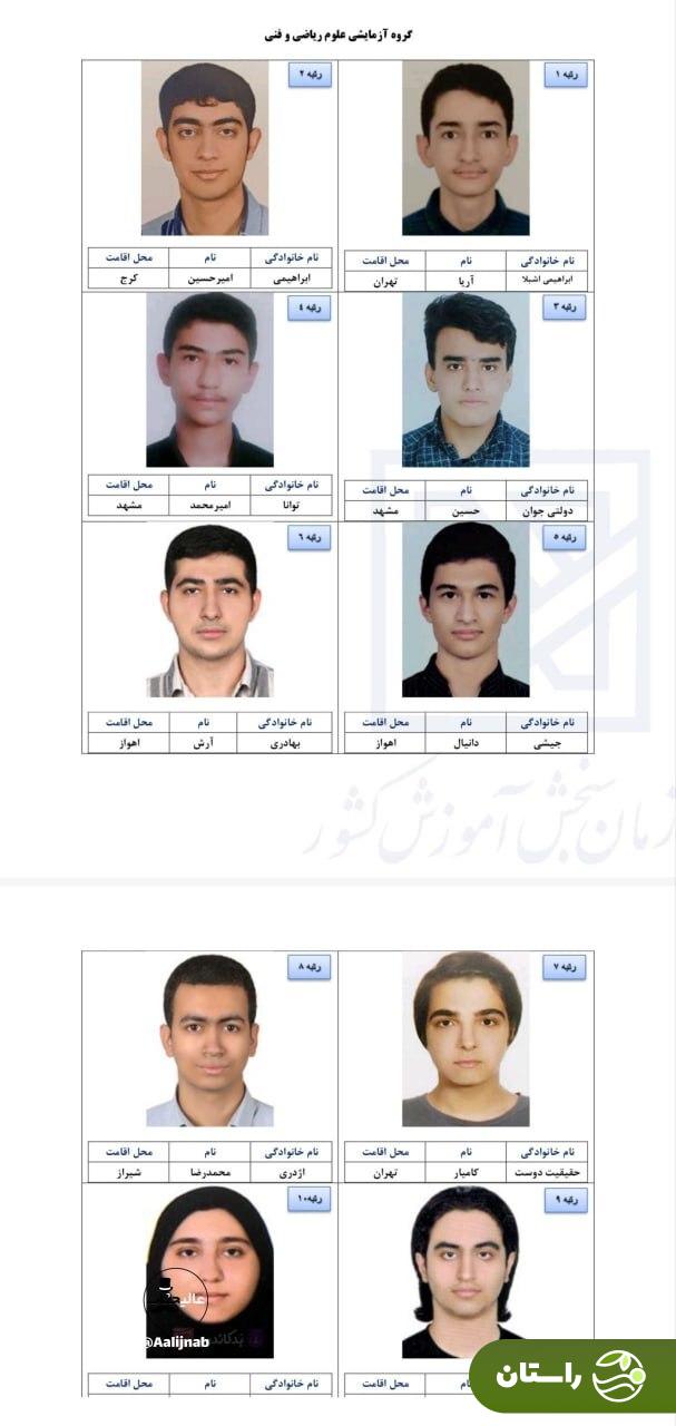 اعلام نتایج نهایی کنکور ۱۴۰۴؛ رتبههای برتر کنکور معرفی شدند + تصاویر اعلام نتایج نهایی کنکور ۱۴۰۴؛ رتبههای برتر کنکور معرفی شدند + تصاویر