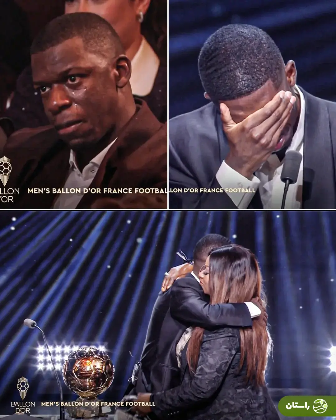 (ویدئو)  اشک‌های عثمان دمبله و پدر و مادرش هنگام دریافت توپ طلای ۲۰۲۵