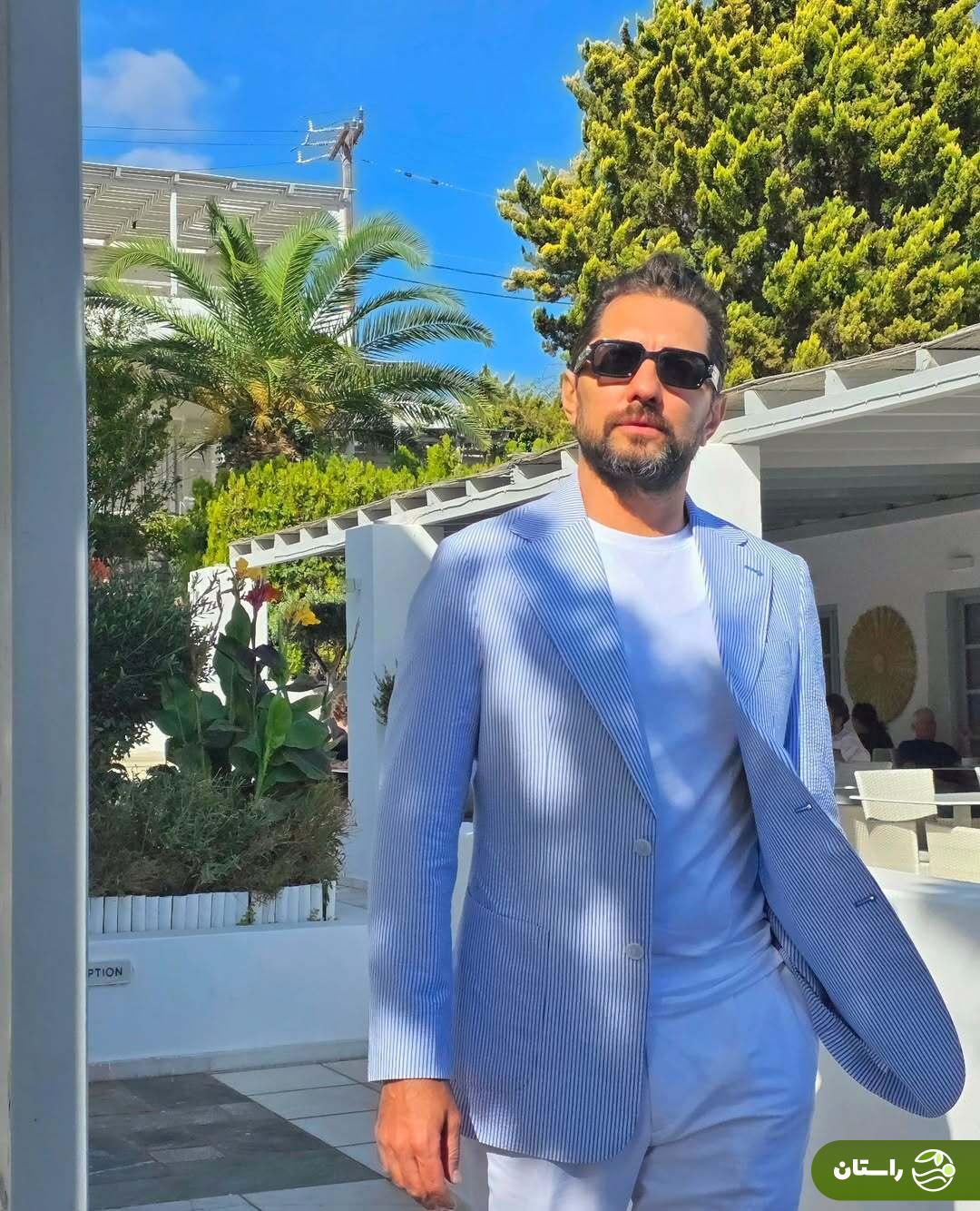 (تصاویر) سفر لاکچری بهرام رادان، همسر و فرزندش به یونان