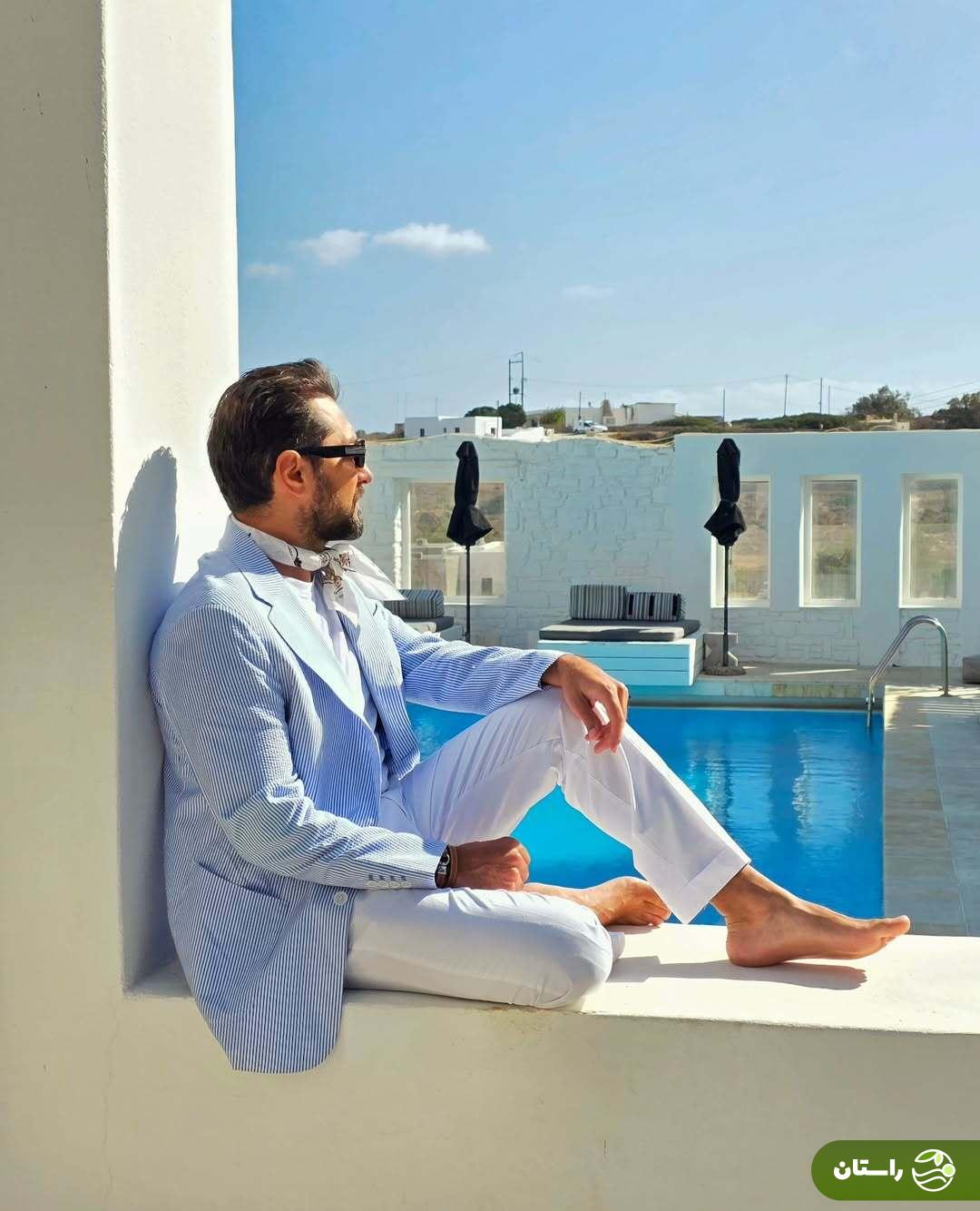 (تصاویر) سفر لاکچری بهرام رادان، همسر و فرزندش به یونان