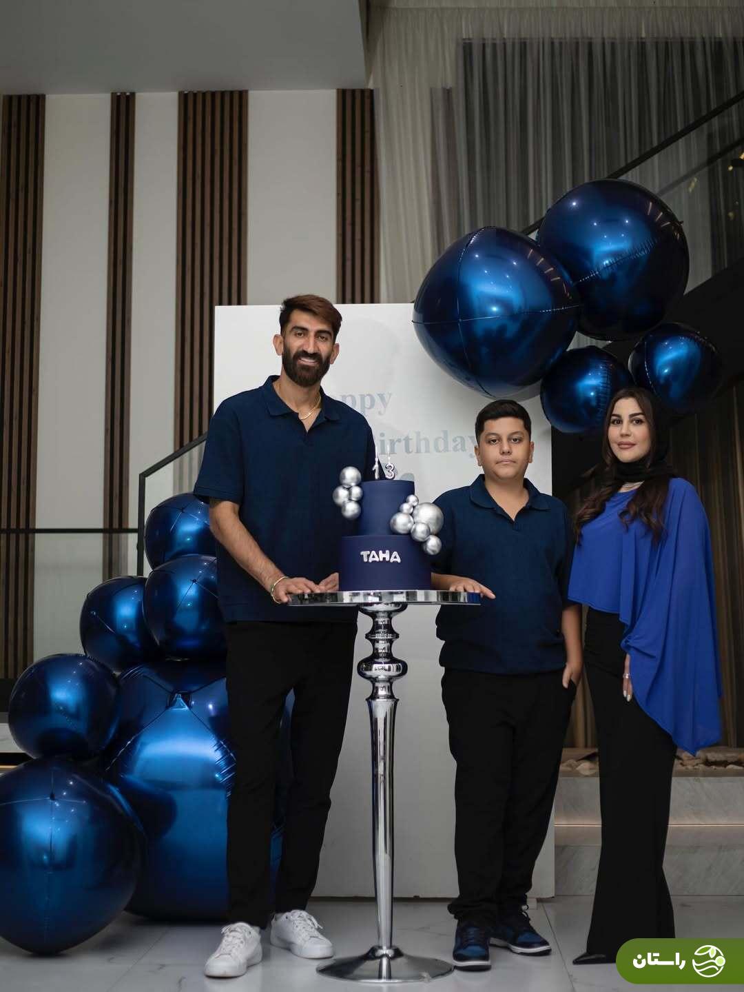(تصاویر) جشن تولد پسر علیرضا بیرانوند با کیک ۲ طبقه و تم آبی؛ پست احساسی اکرم بیرانوند برای طاها