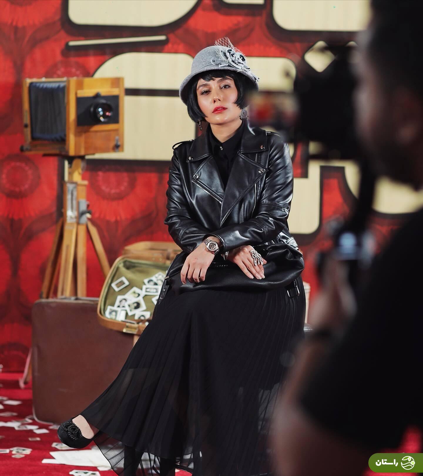 (عکس) استایل مشکی «ونوس کانلی» در اکران بچه مردم؛ کت چرم و دامن