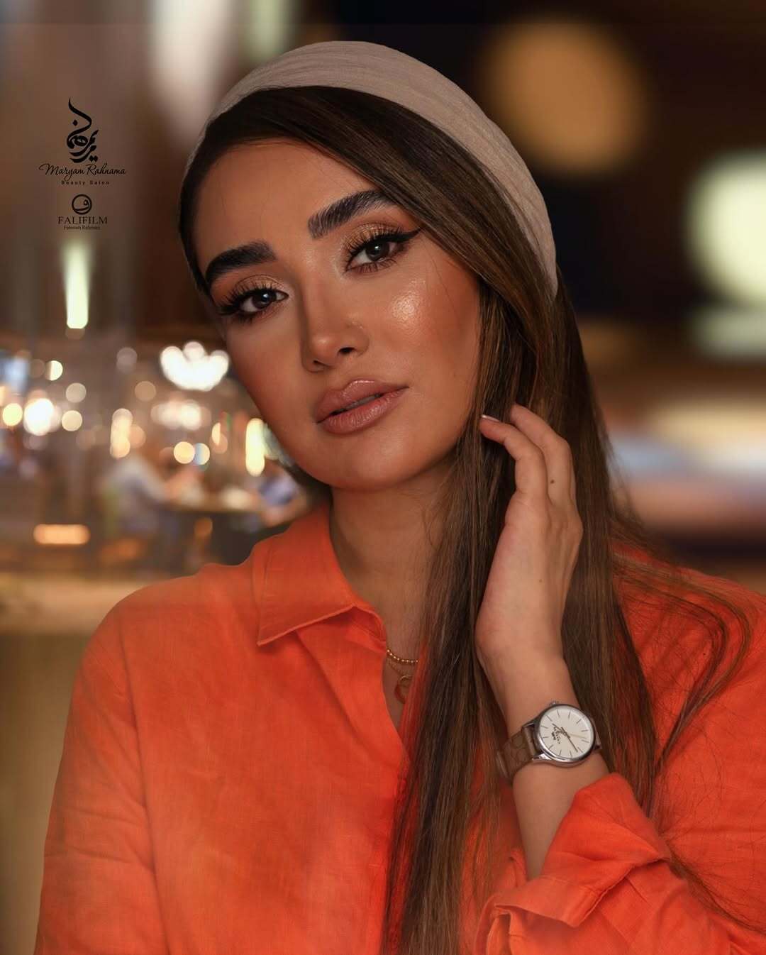 (عکس) میکاپ جدید بهاره افشاری با پیراهن نارجی