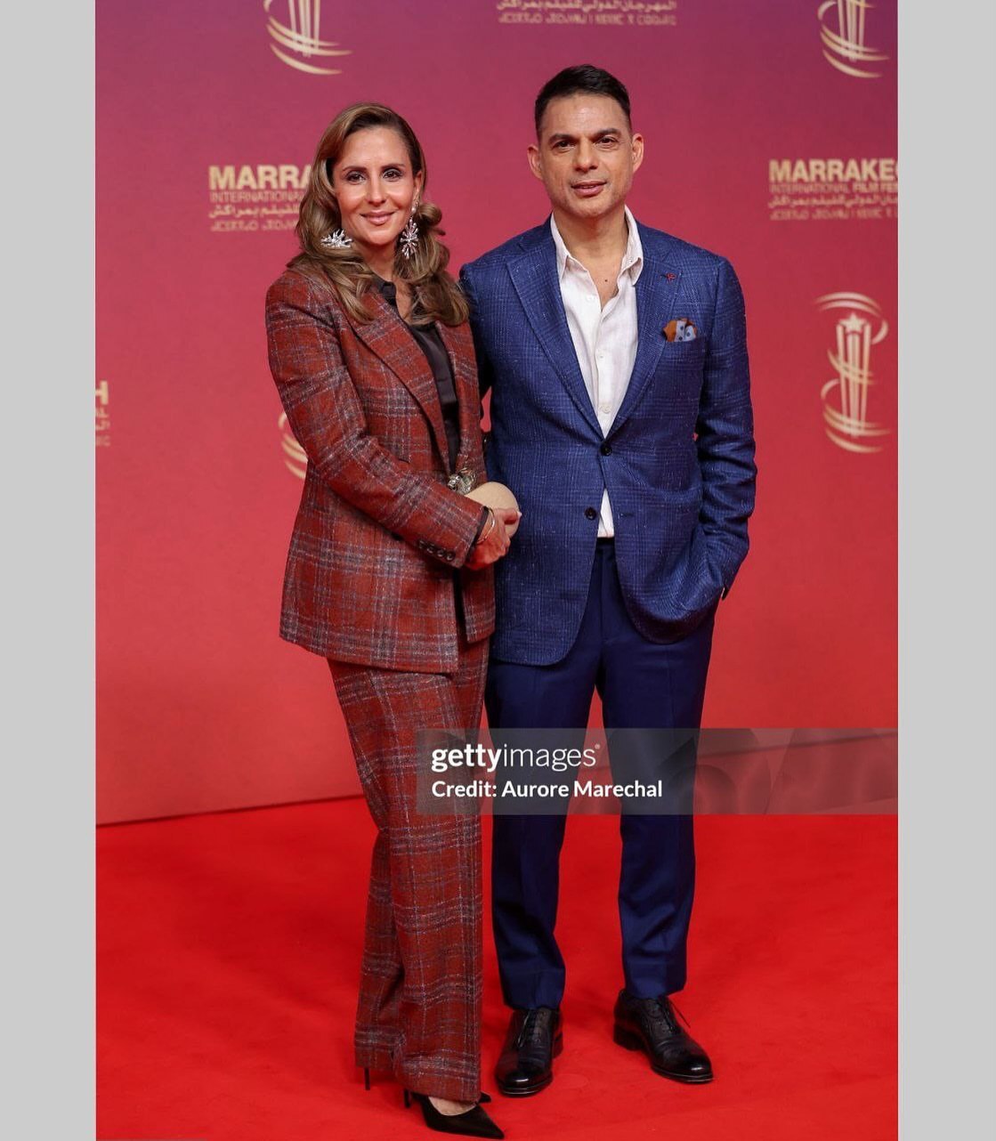 (عکس) استایل شیک پیمان معادی و همسرش روی فرش قرمز جشنواره مراکش