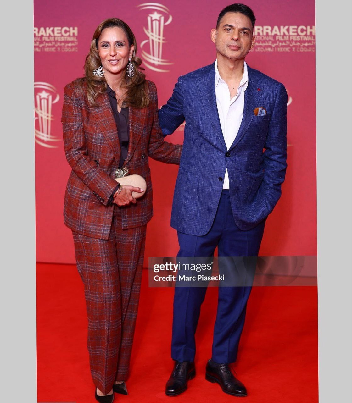 (عکس) استایل شیک پیمان معادی و همسرش روی فرش قرمز جشنواره مراکش