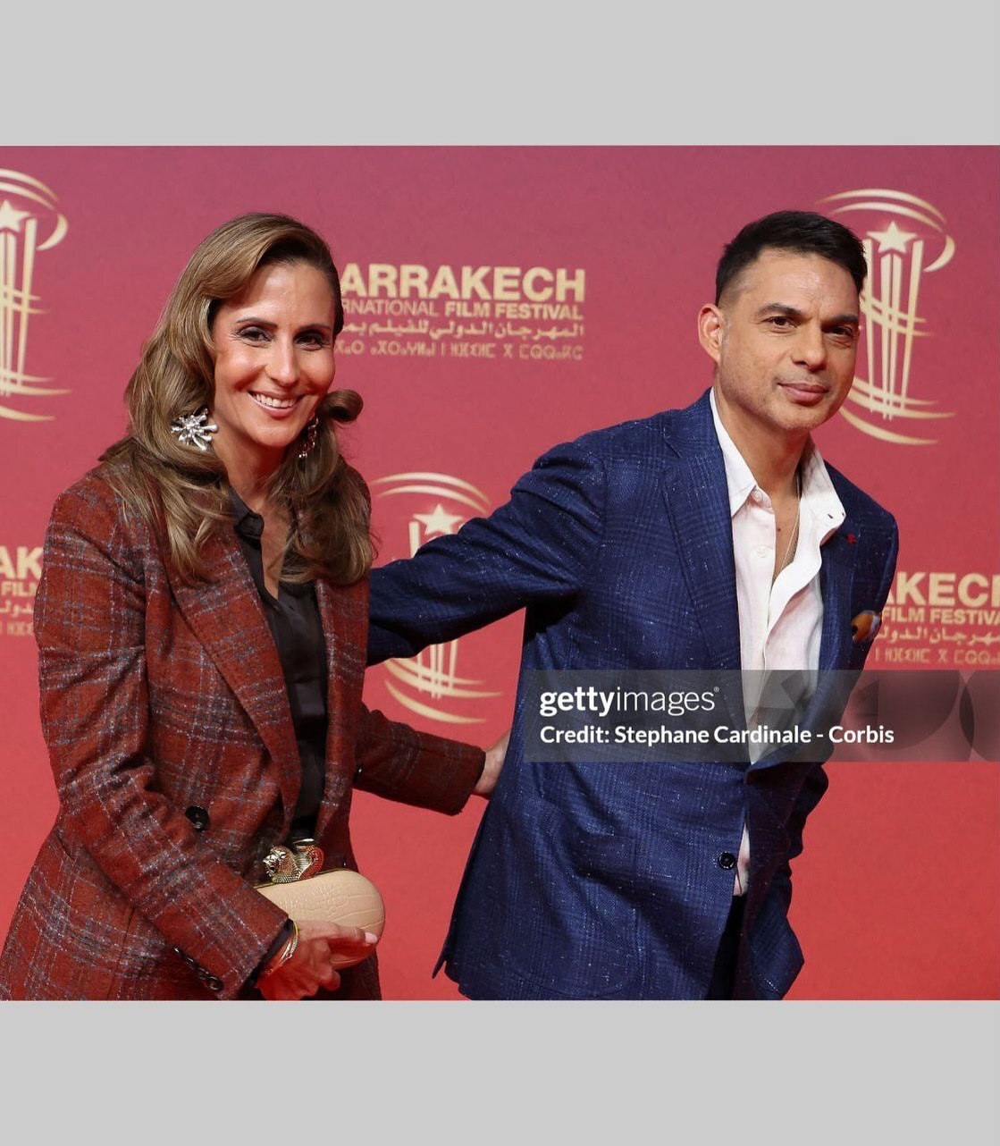 (عکس) استایل شیک پیمان معادی و همسرش روی فرش قرمز جشنواره مراکش