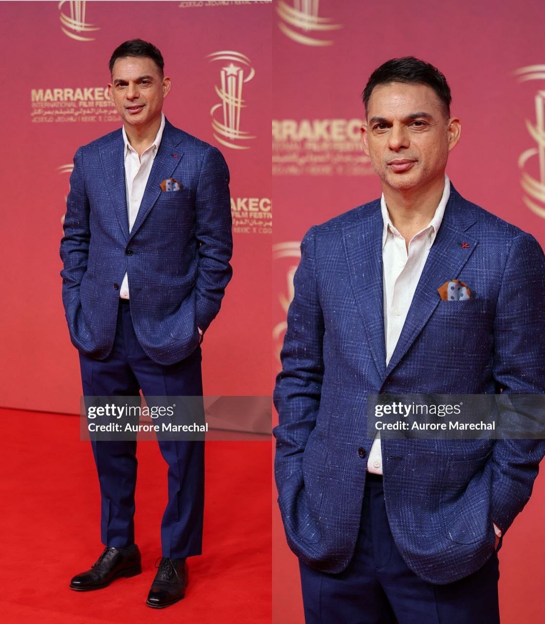 (عکس) استایل شیک پیمان معادی و همسرش روی فرش قرمز جشنواره مراکش