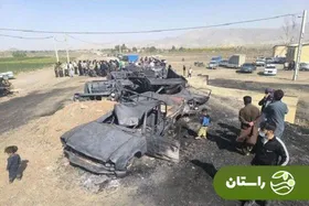 ویدئو | تصادف زنجیره‌ای ۱۰ خودروی سوخت‌بر در کرمان