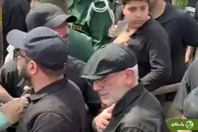 ویدئو | حضور سردار قاآنی فرمانده سپاه قدس به همراه همسرش در خاکسپاری پیکر شهیدان باقری و حاجی‌زاده