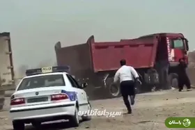 ویدئو | رانندگی دیوانه‌وار با کامیون سرقتی در بندرعباس
