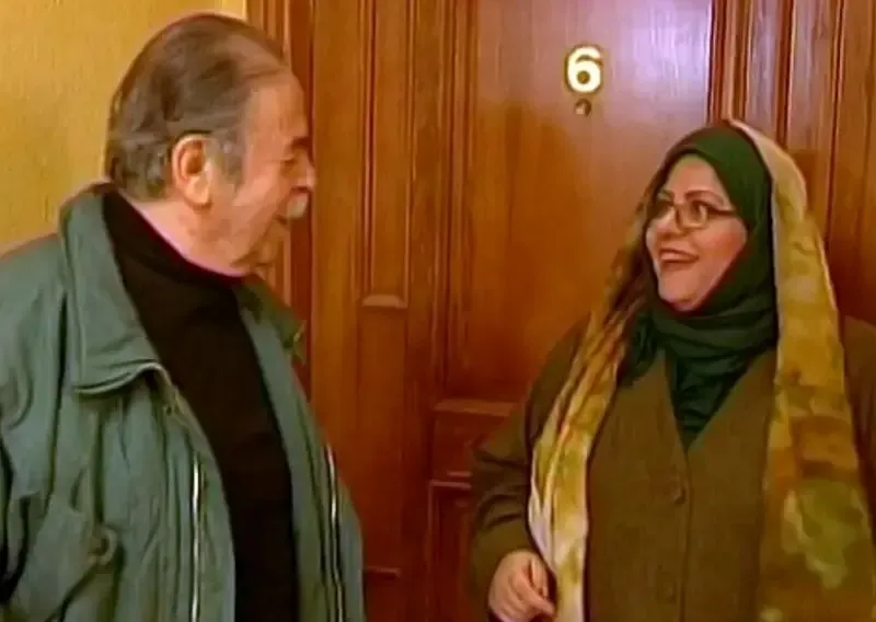 رابعه اسکویی در کنار استاد محمد علی کشاورز، ۲۰ سال پیش