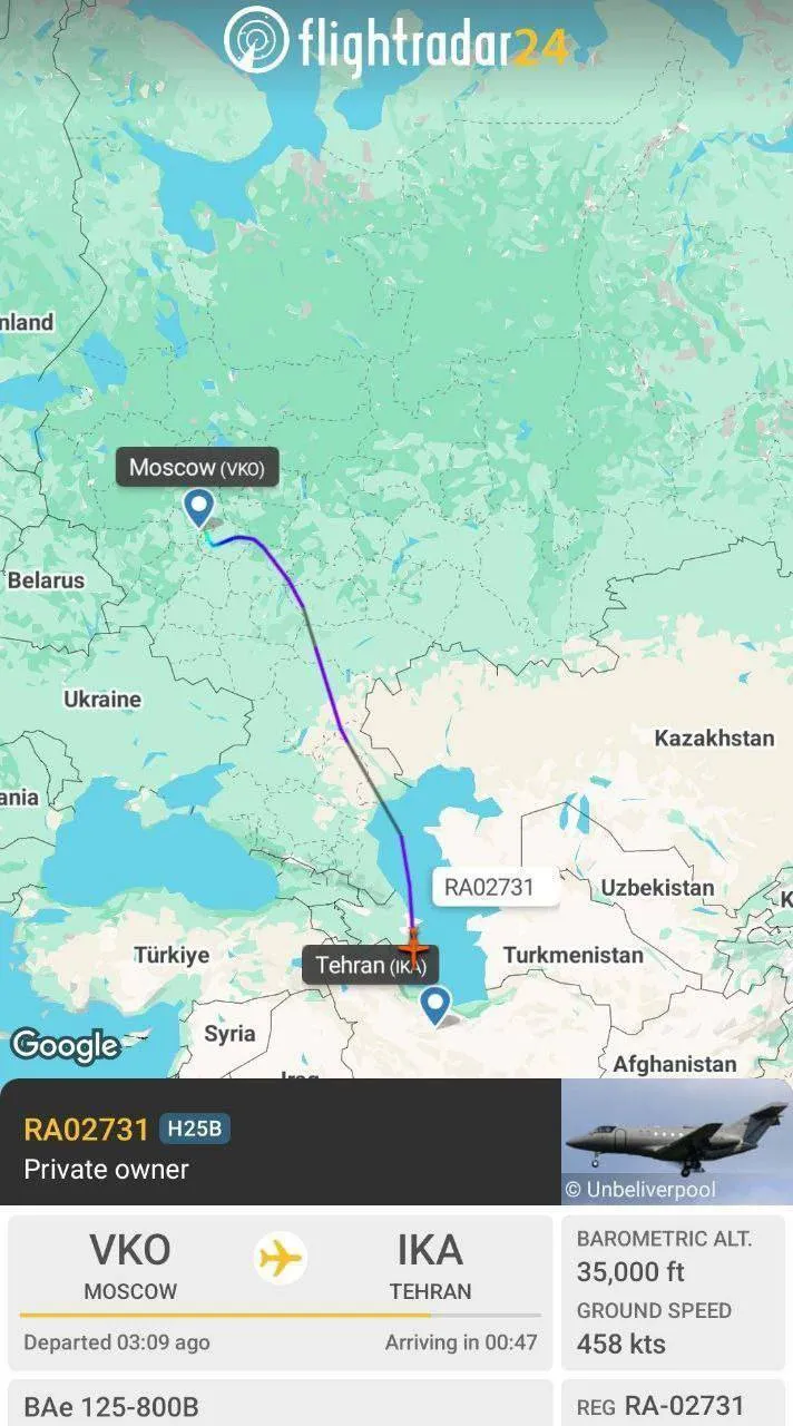 فرود یک هواپیمای جت مسافری کوچک روسی در تهران