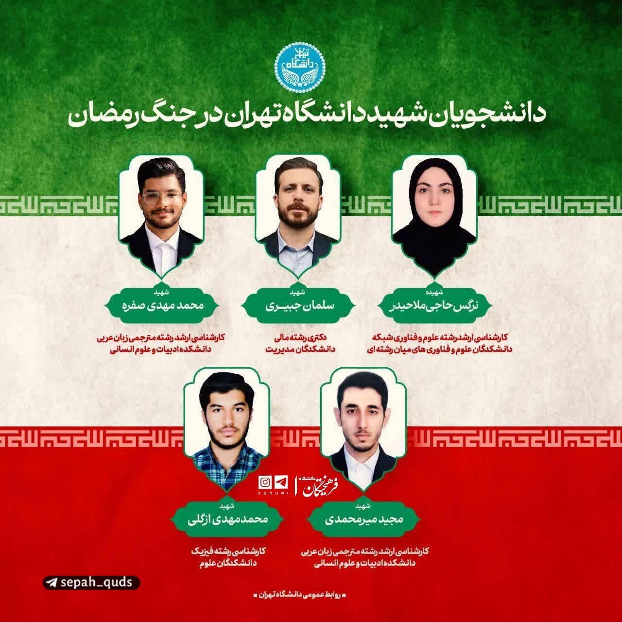 عکس: پنج دانشجوی شهید دانشگاه تهران در جنگ رمضان + اسامی
