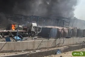 فیلم دوربین مداربسته از لحظۀ آغاز آتش‌سوزی در بندر شهید رجایی